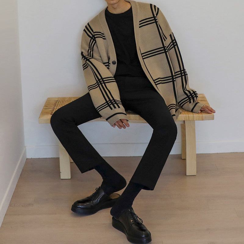 designed check cardigan M027