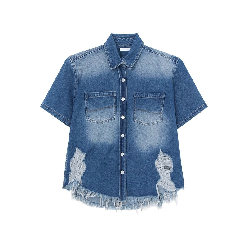 sleeved denim shirt M012