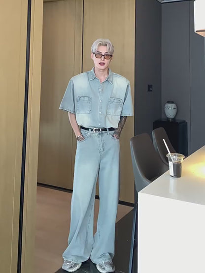 sleeved denim set up M007
