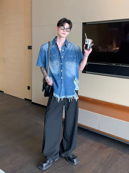 sleeved denim shirt M012